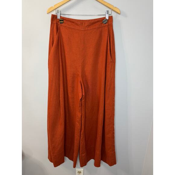Farm Rio Rust Brown Wide Leg Linen Nautical Pants Relax Coastal Vacation Sz M - Picture 2 of 16